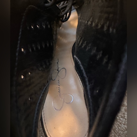 Jessica Simpson Lace Up Heeled Leather Open Toe Heeled Back Shoes Size 7.5 - Picture 4 of 5